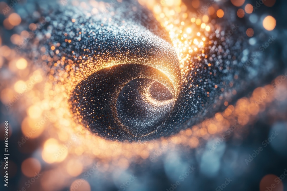 Poster particles swirl together to create a mesmerizing vortex of light and energy, particles swirling into