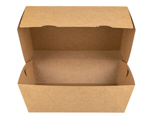 Close-Up of Open Craft Brown Burger Eco Box with Focus Stacking, Isolated on Transparent Background