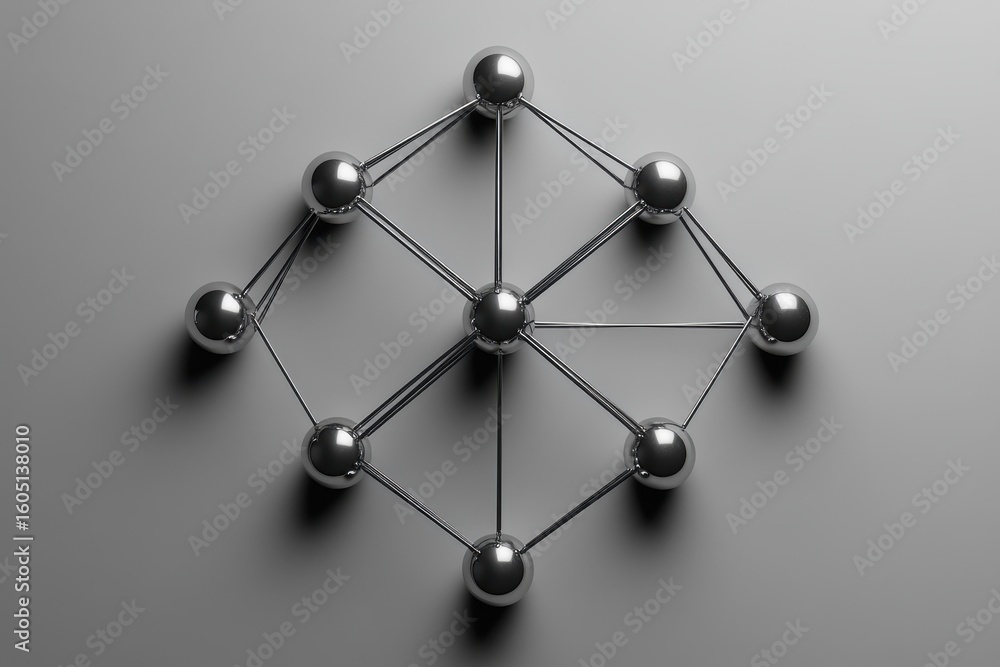 Aufkleber network of connections with spheres on a gray background showcasing structural design and interconne