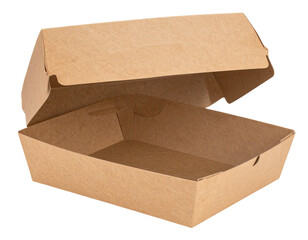 Eco-Friendly Craft Burger Box Opened, Isolated on Transparent Background with Full Depth of Field and Focus Stacking