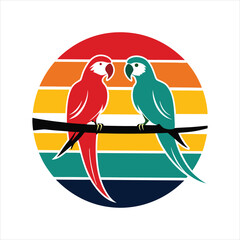 Vintage Parrot Silhouette on Branch Vector