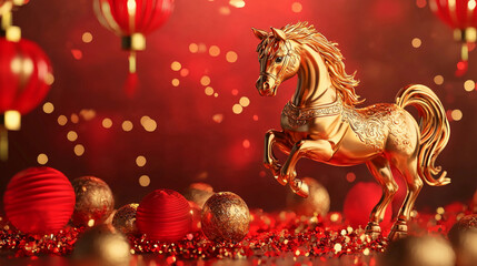 beautiful gold horse symbol of asian chinese new year 2026..