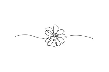 Simple one-line drawing of a flower on white Delicate petals, thin line art Modern, minimalistic