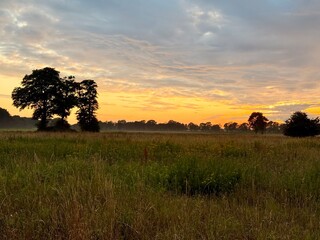 fantastic sunset in the field, twilights sky in the summer field