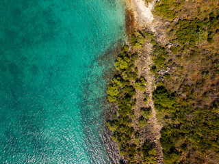 Aerial Drone View of Tropical Queensland Beach, Ocean Waves, Island Coastline and Shoreline – Scenic Coastal Landscape, Clear Blue Water, Australia Nature, Travel, Tourism, QLD	
