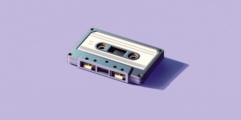Fototapeta premium Vintage cassette tape on purple surface capturing retro audio vibes