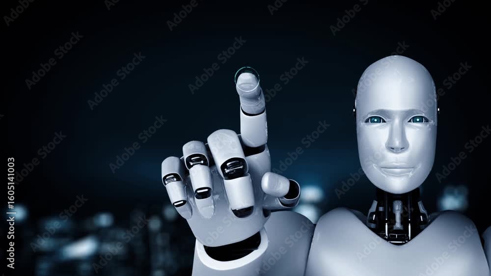 Poster futuristic robot artificial intelligence enlightening ai technology development and machine learning