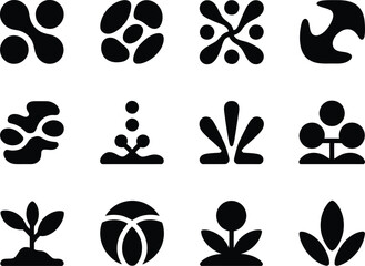 Fototapeta premium Collection of abstract organic shapes and plant icons in black and white