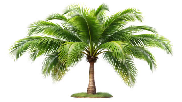 A vibrant green palm tree with lush fronds symbolizing tropical vacations and exotic destinations isolated on transparent background