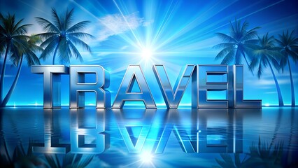 Bold TRAVEL text over tropical background with ocean and palm trees perfect for creating travel agency ads marketing templates vacation promo content or digital banners for tourism and destination