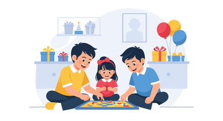 Joyful Family Bonding Together With Board Game At A Home Birthday Party