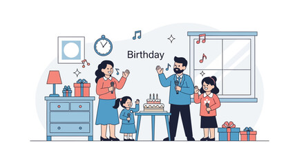 Obraz premium Joyful Family Celebration Enjoying Karaoke Birthday Party At Home With Gifts