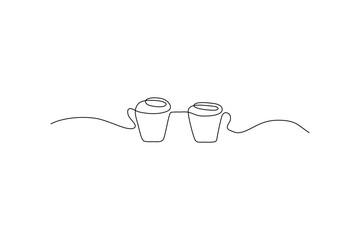 Two coffee cups in a continuous line drawing Minimalist illustration of cups