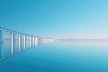 long bridge stretching across calm waters under clear sky offering ample copy space for text