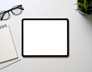 Tablet on Minimalist Desk with Notebook