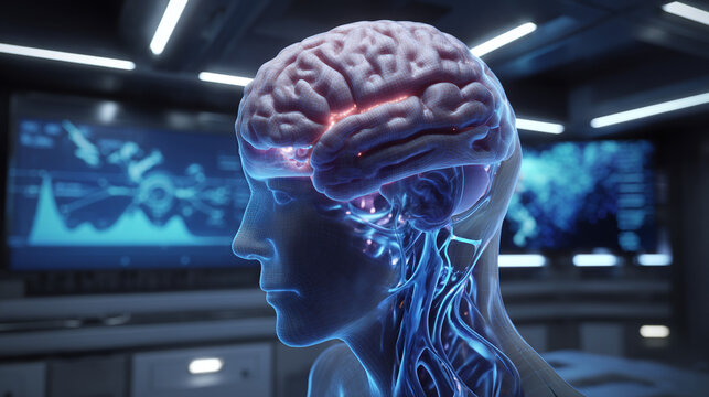 Anatomical brain scan with digital interface - Powered by Adobe