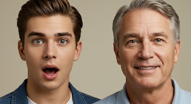 Two people, different ages, same facial features, demonstrate the genetic connection between generations.