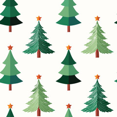 Seamless pattern of green Christmas trees, festive background
