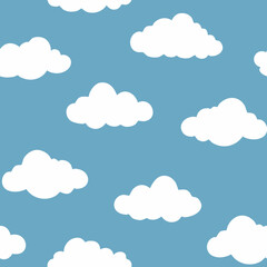 Seamless pattern of white clouds on a blue background



