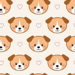 Naklejka premium Seamless pattern of cute dog faces, pet background 