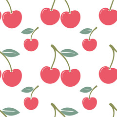 Seamless pattern of red cherries with stems, fruit background
