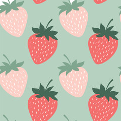 Seamless pattern of red strawberries on a green background
