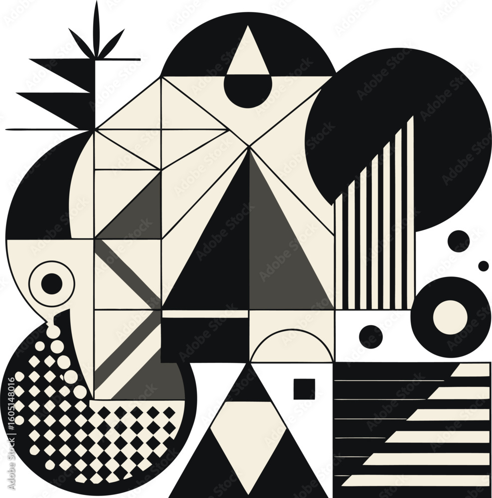Poster black and white seamless pattern background with stars and decorative vector design elements