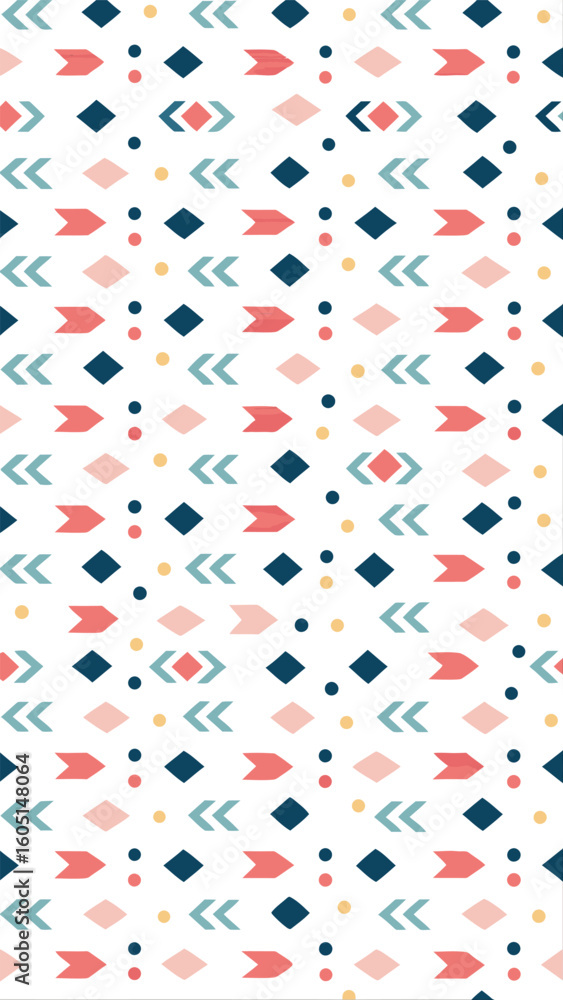 Poster geometric arrow and diamond pattern with subtle pastel colors on a white background