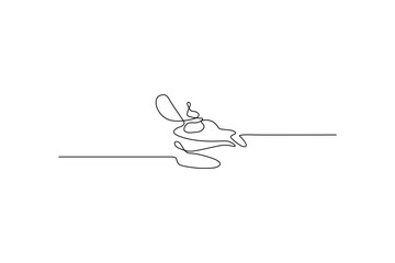 Abstract single-line art on white background Line depicts a shape with curves, loops, & extensions