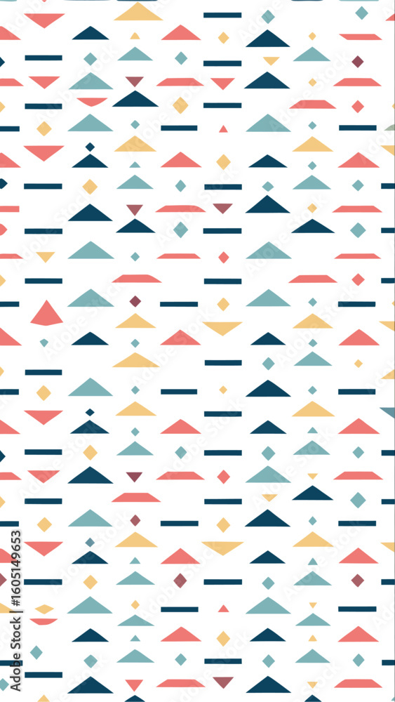 Poster a retro geometric pattern featuring repeating triangles and lines in a soft pastel color palette