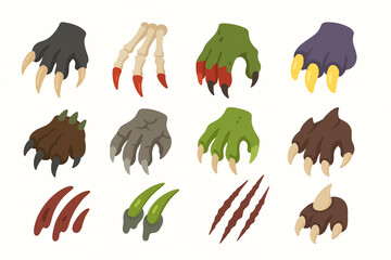 Obraz premium Set of Halloween Monster Claw Icons in Flat Vector Style