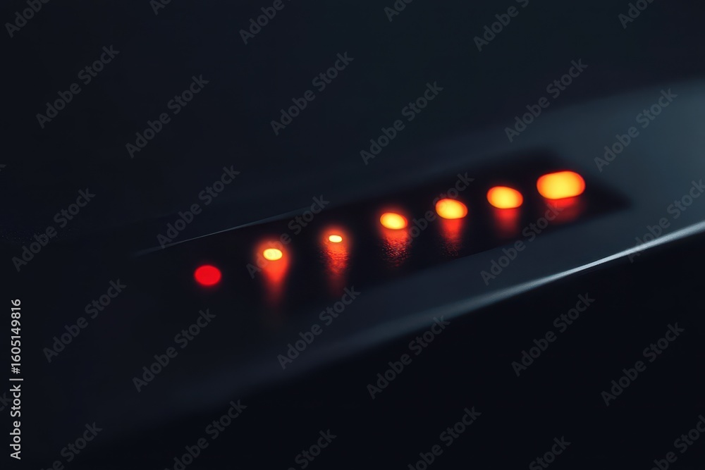 Poster progress loading bar screen effect on a black background displays animated orange lights in sequence
