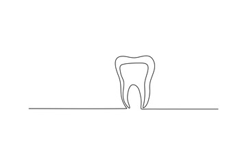 Continuous line art depicting a tooth on a white background A simple dental illustration