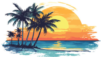 Obraz premium Sunny Tropical Beach Palm Trees Painting