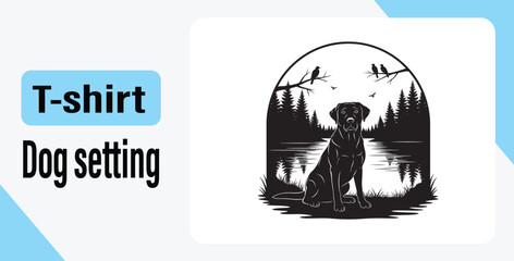 Majestic Labrador Retriever in a Serene Lakeside Setting T-Shirt Design