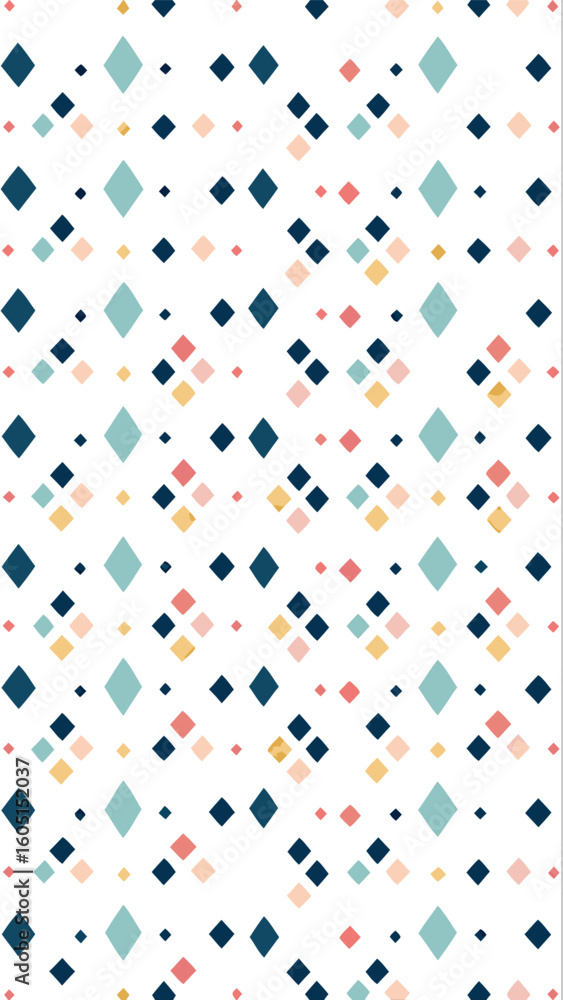 Poster a playful abstract geometric pattern featuring scattered diamond shapes in various sizes and muted c