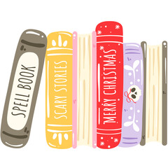 Holiday Book Stack Clipart, Cute Christmas & Halloween 