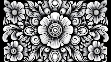 Ornate floral design in grayscale