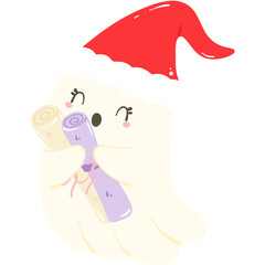 Spooky Cute Christmas Ghost Reading – Hand Drawn Illustration