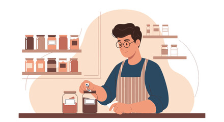 Man Opening Preserved Food Jar In Pantry For Home Food Storage