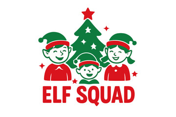 Fototapeta premium Elf squad features an adorable ELF hat and shoes, making it suitable for baby clothes, Christmas greeting and invitation card prints, labels, and other festive decorations