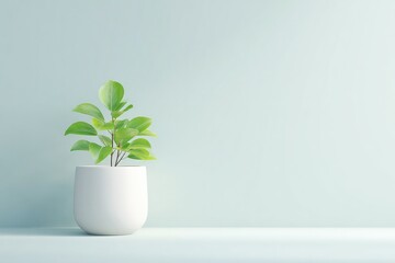 pristine white room features single green potted plant in one corner against blank wall