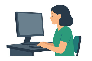 Vector flat illustration of a woman video calling her family on a computer at home with a decorated Christmas tree, representing an online Christmas concept