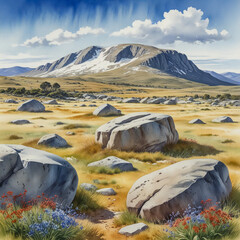 Watercolor Illustration Mount Kosciuszko The