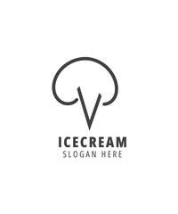 Ice cream black silhouette logo, Balls in waffle cone logo
