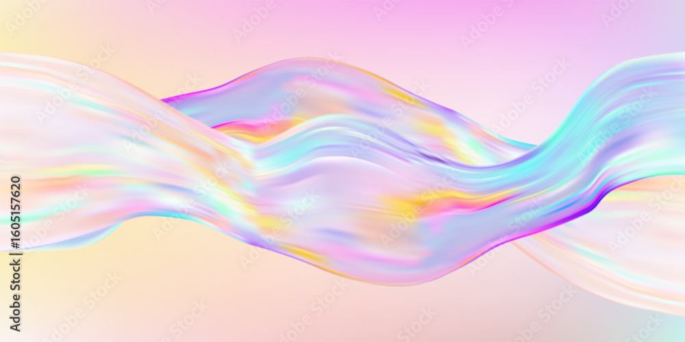 Poster abstract holographic wave.flow iridescent fluid.dynamic spectrum ribbon.