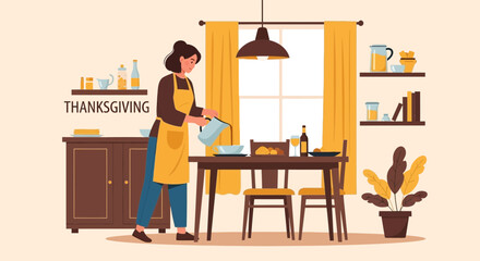 Fototapeta premium Preparation Is Key To A Successful Thanksgiving Dinner In A Welcoming Home