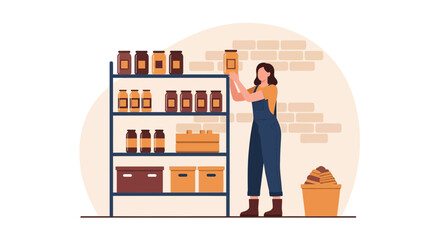 Organizing Preserves And Jams, A Symbol Of Self-Sufficiency And Household Management