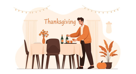Fototapeta premium Preparing The Thanksgiving Day Feast With Wine And Celebration At Home