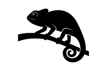 Chameleon Silhouette Crawling on a Branch Design Ideal for Reptile Enthusiasts and Nature Themed Projects on White Background